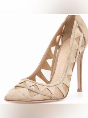 Gianvito Rossi tan suede and mesh cutout pointed-toe pumps - Size 40